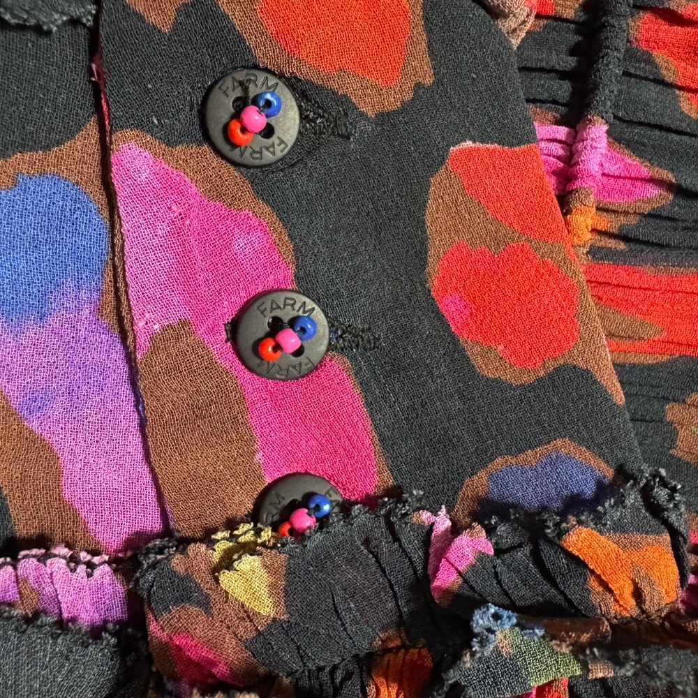 FARM Rio Iridescent  Leopards Black Ruffled Mini Dress - Picture 7 of 16